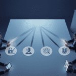 Visuel illustrant les risques entre IA et données personnelles : un cerveau digital symbolisant l'intelligence artificielle est protégé par un bouclier pour représenter la sécurité et la conformité RGPD.
