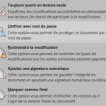 Menu des options de "Protéger le document" dans Microsoft Office, montrant la fonction "Chiffrer avec mot de passe".